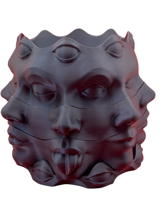 Spinning Face Planter with Drip Tray Surreal 3D Printed Decorative Pot