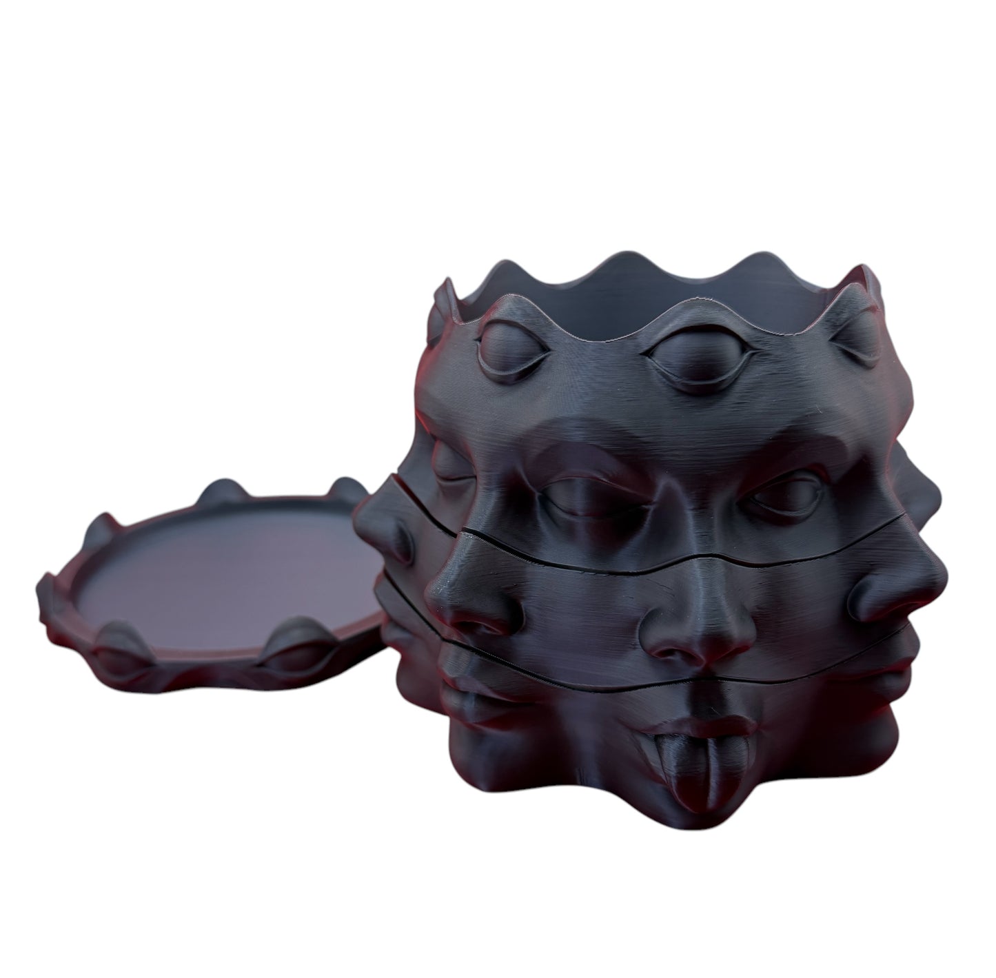 Spinning Face Planter with Drip Tray Surreal 3D Printed Decorative Pot